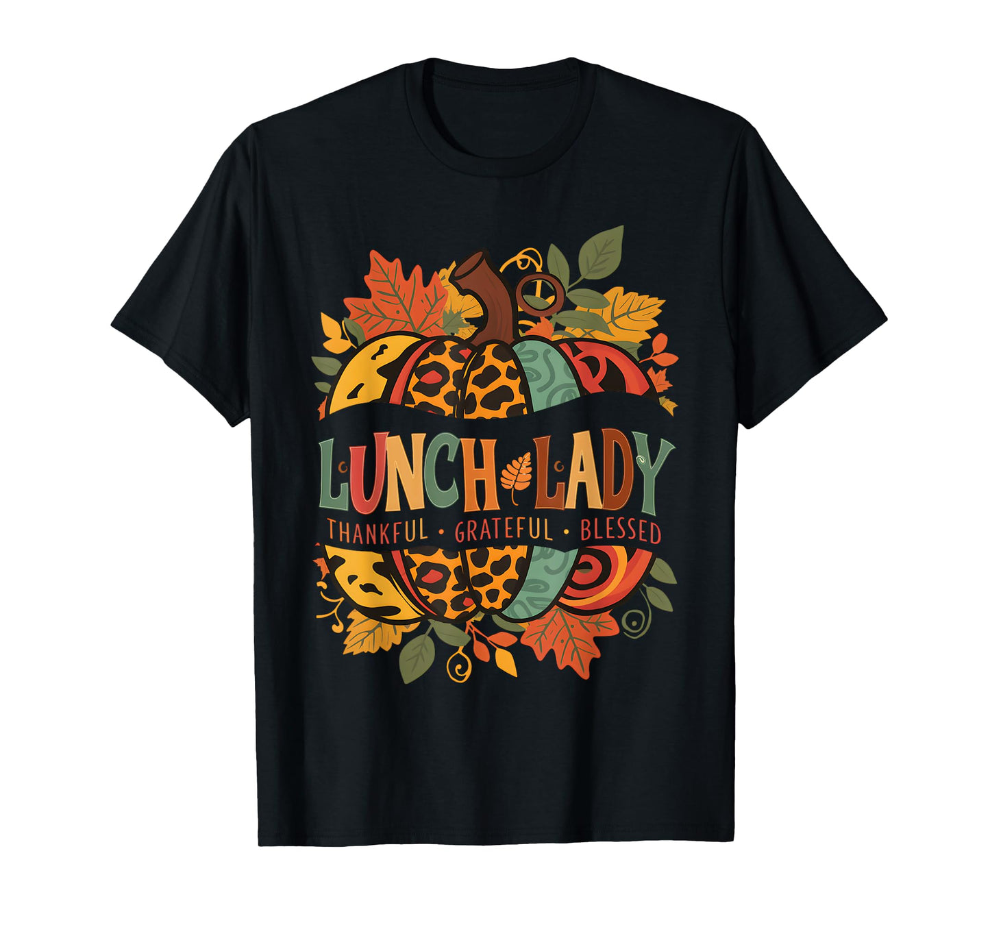 Leopard Pumpkin Fall Autumn Thanksgiving Lunch Lady Women T-Shirt