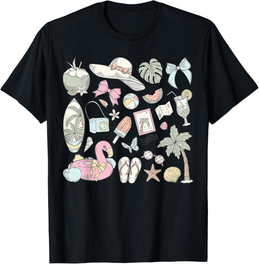 Coquette Bow Summer Girl Retro Summer Vibes Beach Women Girl T-Shirt