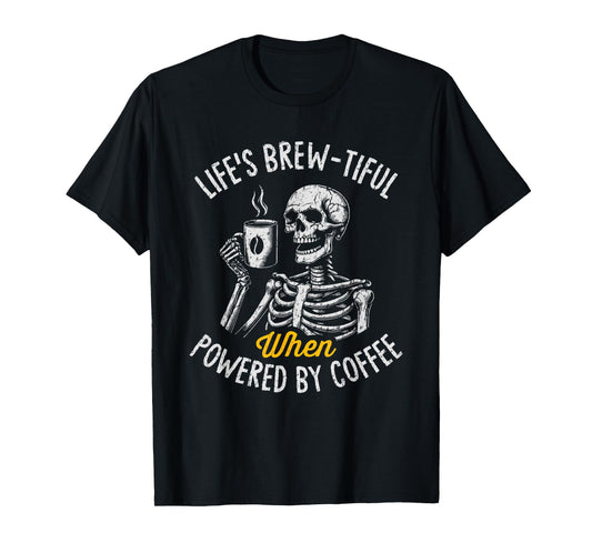 Powered by Coffee Funny Skeleton Caffeine Lover Barista T-Shirt
