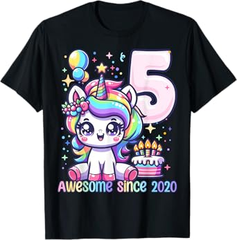 Unicorn 5th Birthday 5 Year Old Unicorn Party Girls Outfit T-Shirt