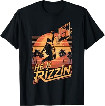 He Is Rizzin Jesus Playing Basketball Funny Retro Christian T-Shirt