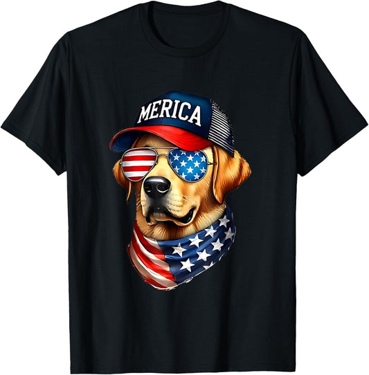 Yellow Labrador Retriever 4th of July Merica USA Flag Lab T-Shirt