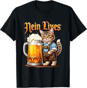 Funny Oktoberfest Cat Lovers Nein Lives Beer T-Shirt
