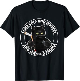 I like Cats and Hockey and Maybe 3 People Funny Black Cats T-Shirt
