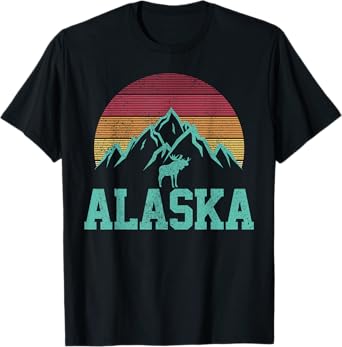 Alaska Vintage Moose Outdoor Nature Hiking Souvenir Gift T-Shirt