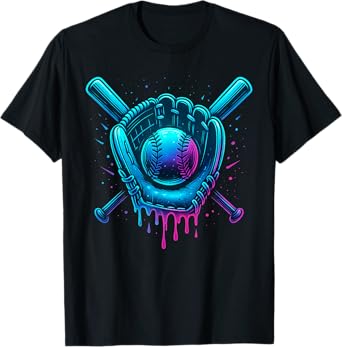 Futuristic Baseball Drip Patriotic Ball and Bat Youth Boys T-Shirt