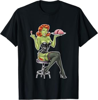 Retro Zombie Pin Up Girl Burlesque Vintage Horror Halloween T-Shirt