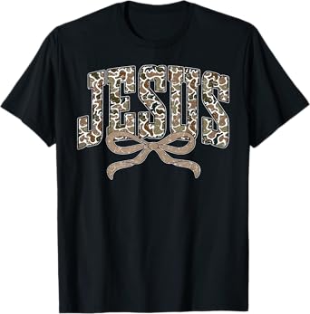 Camo Jesus Coquette Bow Camouflage God Christian Religious T-Shirt