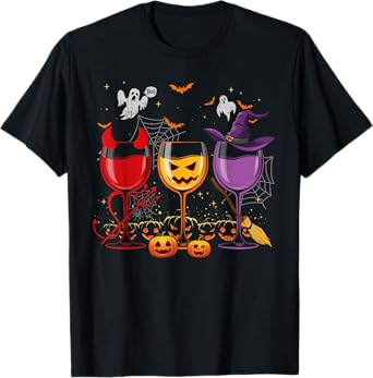 Three Glasses Of Wines Funny Halloween Wine Lover T-Shirt
