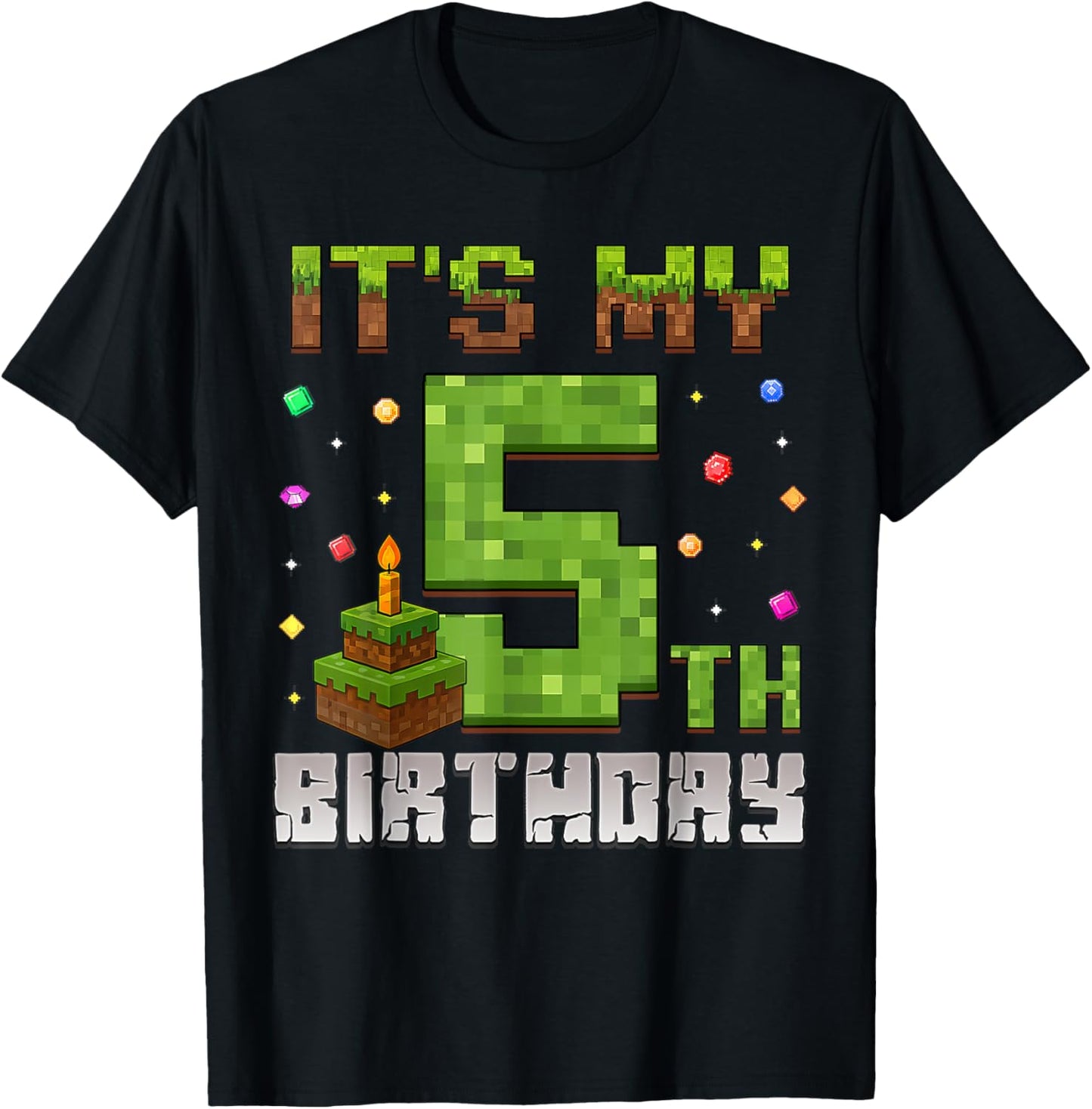 Boy Kid Birthday Party It's My 5th Birthday Gamer Pixel T-Shirt