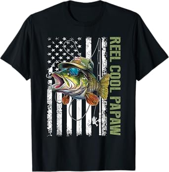 Reel Cool Papaw Camouflage American Flag Funny Dad T-Shirt