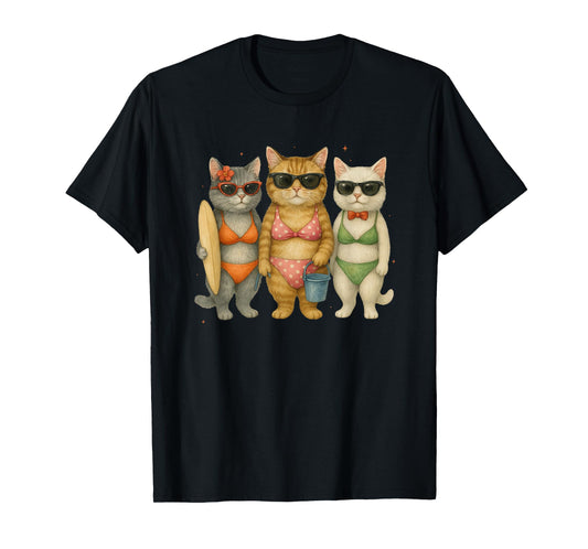 Cats In Sunglasses Beach Adventure T-Shirt