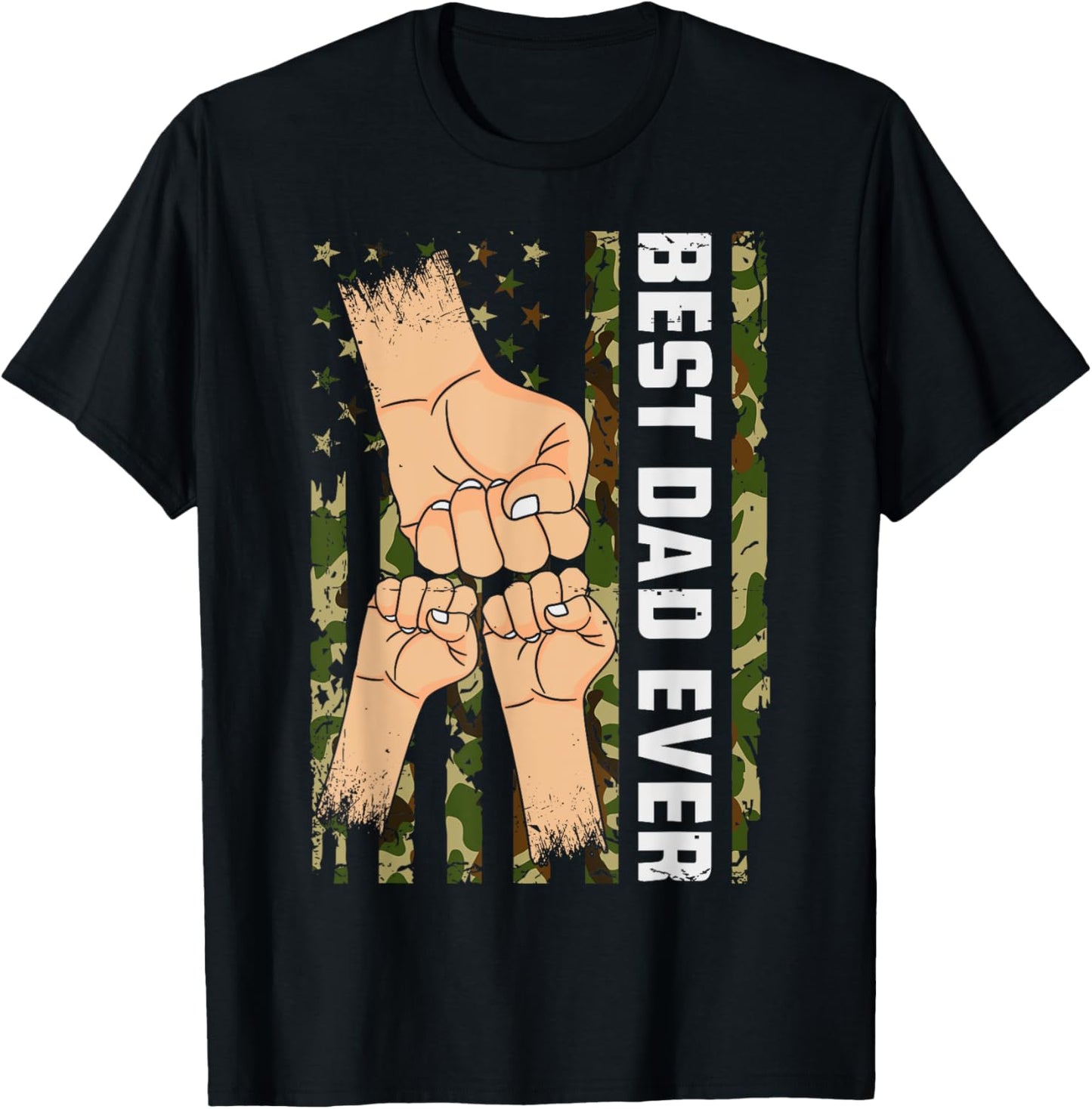 Best Dad Ever Kids Dad Fist Bump Fathers Day Camouflage Flag T-Shirt