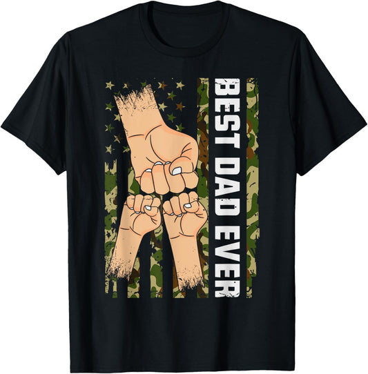 Best Dad Ever Kids Dad Fist Bump Fathers Day Camouflage Flag T-Shirt