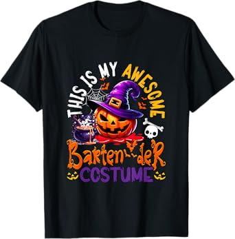 My Awesome Bartender Costume Witch Carved Pumpkin Proud Job T-Shirt