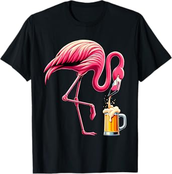 Funny Flamingo Drinking Beer Party Flamingo Lover Womens T-Shirt