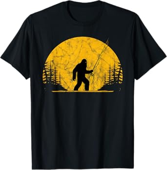 Sasquatch Fly Fishing Vintage Trout Fisherman Funny T-Shirt