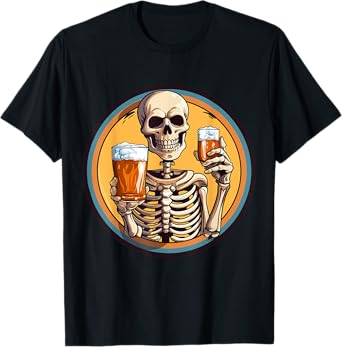Halloween Skeleton Drinking Beer T-Shirt
