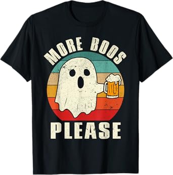 Retro More Boos Please Ghost Beer Halloween Drinking Costume T-Shirt