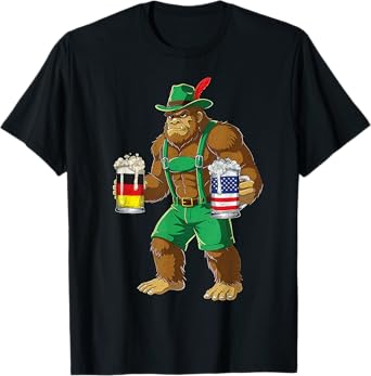 Funny Lederhosen Sasquatch German Oktoberfest Beer Festivals T-Shirt