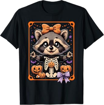 Girls Raccoon Feral Halloween Spooky Halloween Matching Kids T-Shirt