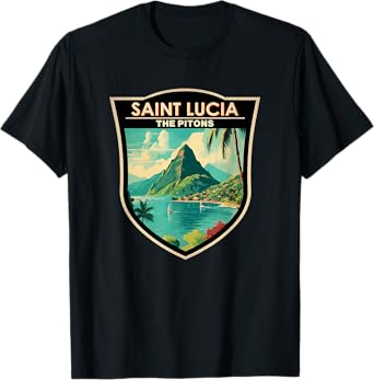 Saint Lucia The Pitons Travel Art Landmark Badge Vintage T-Shirt