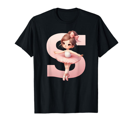 Ballerina Girl Dancing Name First Letter S Girly Tutu Ballet T-Shirt