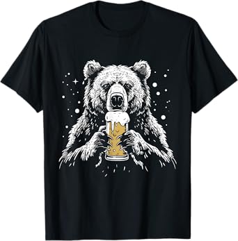 Bear Drinking Beer Funny Grizzly Bear Camping Party T-Shirt