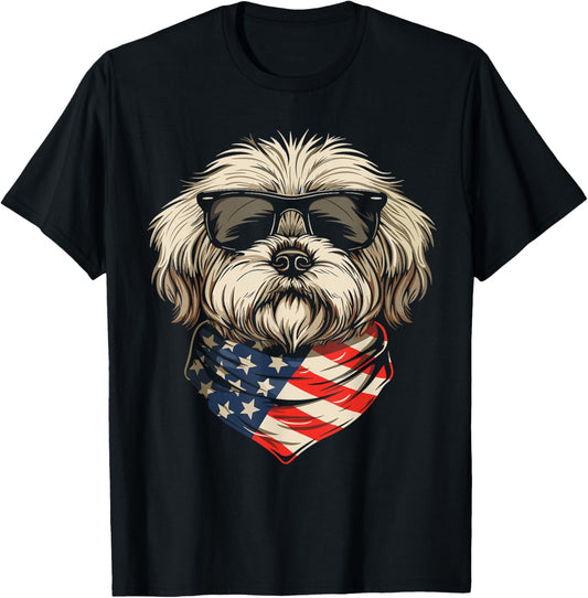 Patriotic American Shih Tzu USA Flag Dog 4th Of July T-Shirt