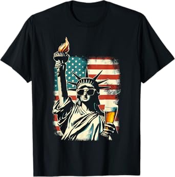 USA Statue of Liberty 4th of July Party Beer Funny Patriotic Women Men T-Shirt