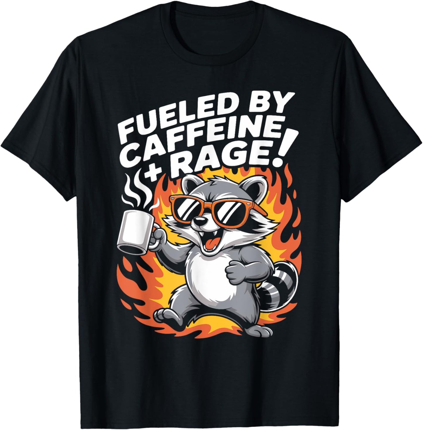 Fueled by Caffeine Rage Raccoon Funny Coffee T-Shirt