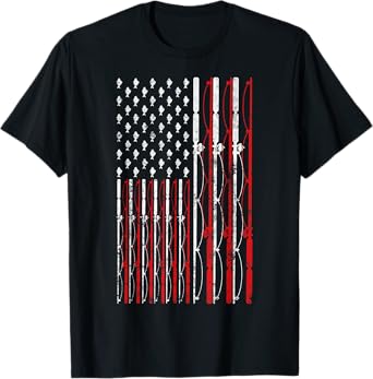 Fishing Rod American Flag Funny Vintage Fishing T-Shirt