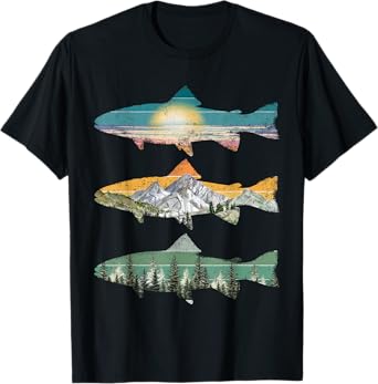 Trout Fly Fishing Graphic Tees Fisherman Outdoor Nature Mens T-Shirt
