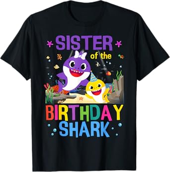 Funny Sister Of The Birthday Family Shark Kids Birthday T-Shirt