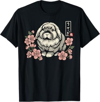 Holland Lop Rabbit Cute Bunny Japanese Cherry Blossom Floral T-Shirt