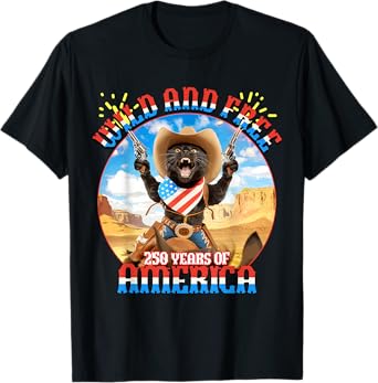 Wild and Free 250 Years of America Cowboy Cat USA T-Shirt