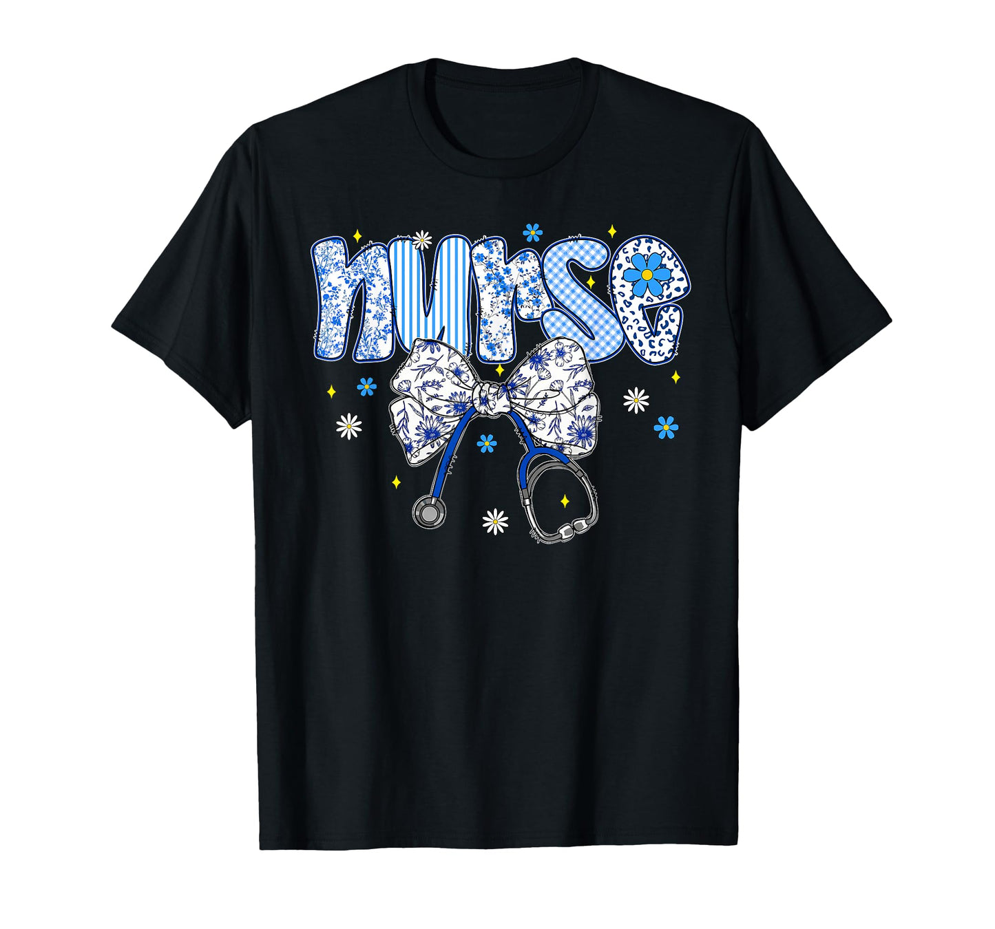 Nurse Floral Coquette Blue Stethoscope Bow Life for Women T-Shirt