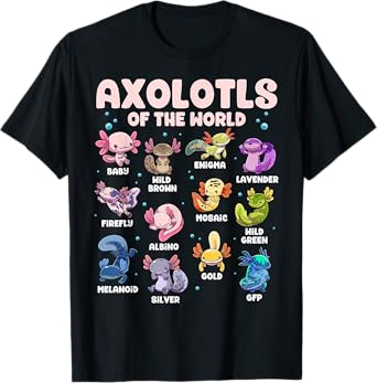 Axolotl Shirt Kawaii Axolotls Of The World Types Of Axolotls T-Shirt