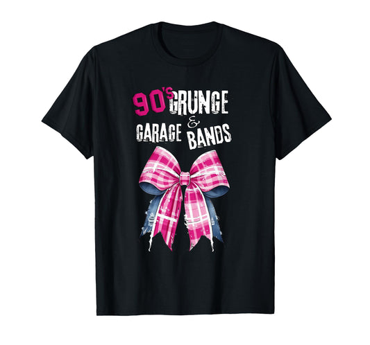 90s t s, Grunge & Garage Bands-Pink Plaid Bow Vintage Music T-Shirt