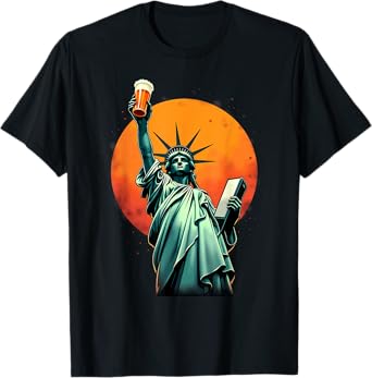 Humor Lady Liberty Beer Drinking T-Shirt