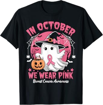 In October We Wear Pink Shirt Halloween Breast Cancer Women T-Shirt