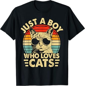 Vintage Just A Boy Who Loves Cats Boy Kitten Cat Lover Boys T-Shirt