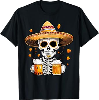 Skeleton Halloween Dia de Los Muertos Skeleton with Beer T-Shirt