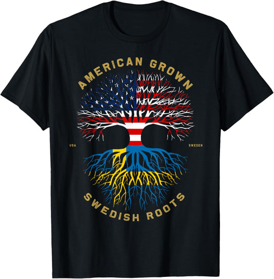 American Grown With Swedish Roots Tree USA Flag Unique Gifts T-Shirt