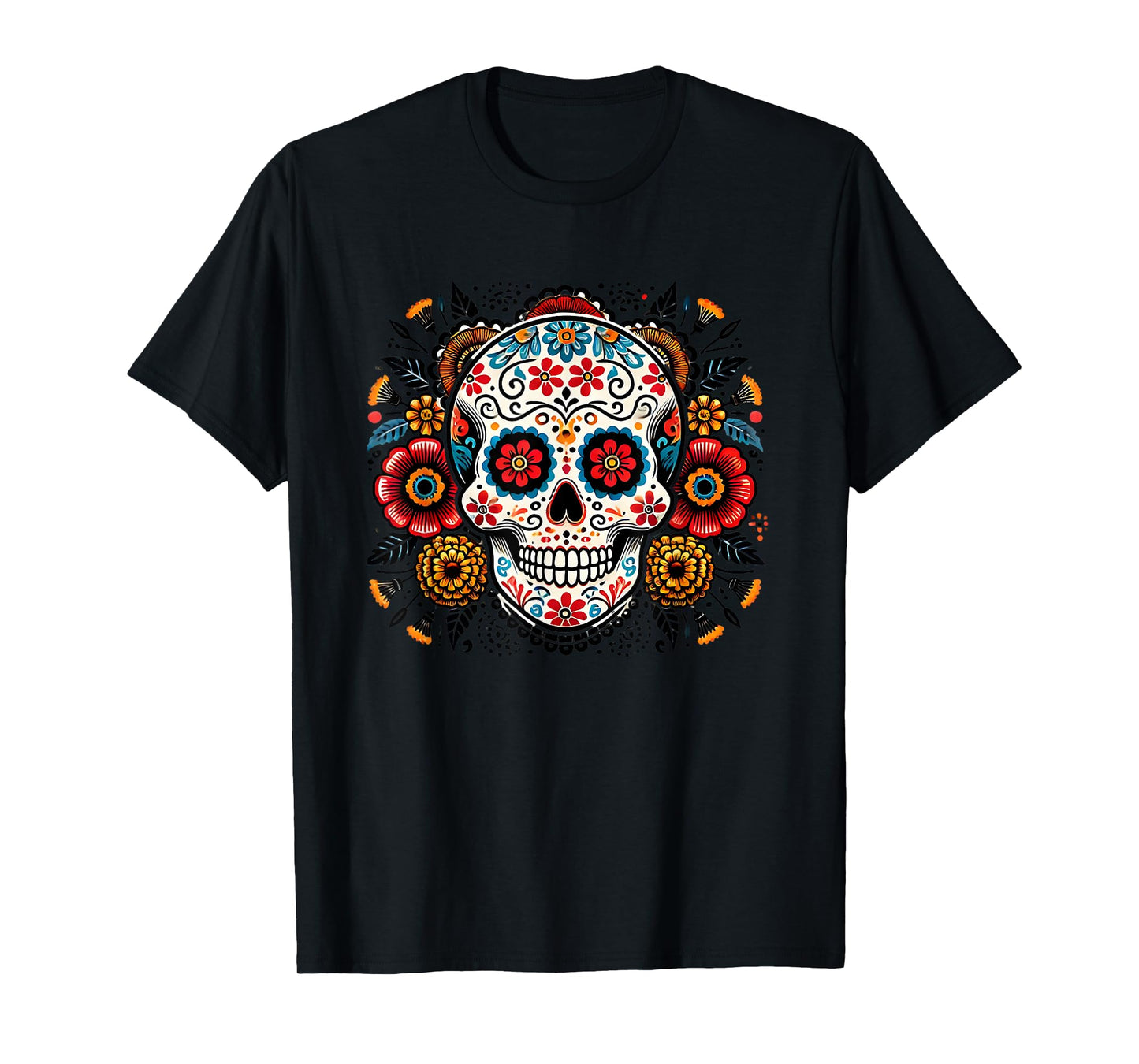 Sugar Skull Floral Art Men Women T-Shirt