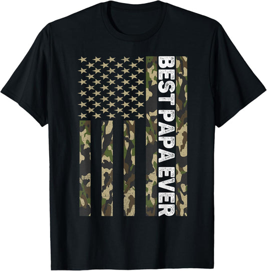 Best Papa Ever Men Grandpa Camo American Flag Fathers Day T-Shirt