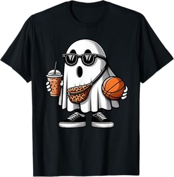 Funny Basketball Ghost Halloween Womens Mens Kids T-Shirt