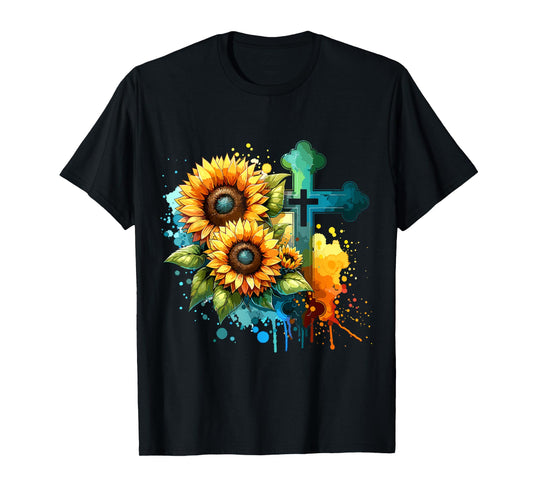 Christian Cross and Sunflowers T-Shirt