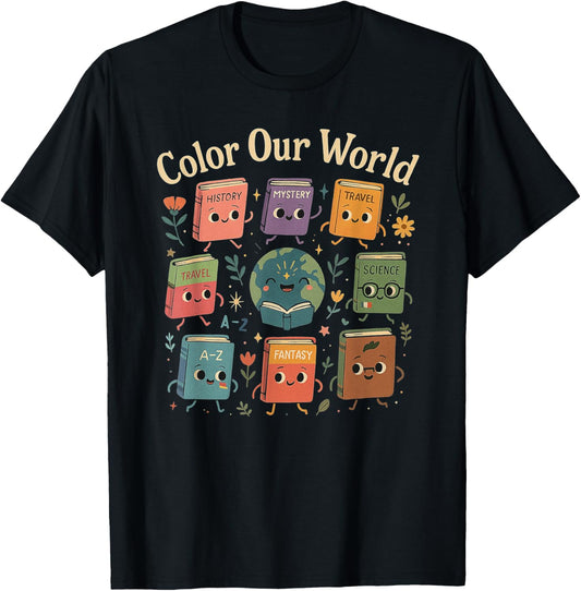 Color Our World Summer Reading 2025 Librarian Teacher Kids T-Shirt