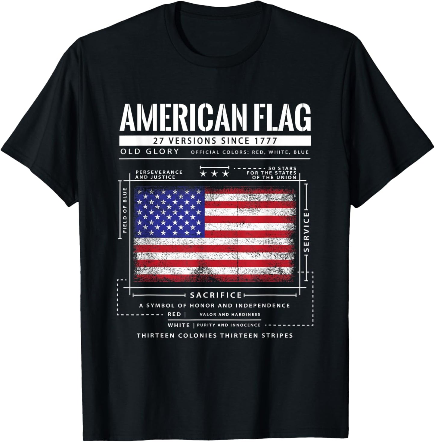 American Flag Schematic | Patriotic Military America USA T-Shirt